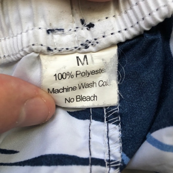 Blue White Hawaiian Hibiscus Board Shorts Swim Trunks Medium - Picture 9 of 12